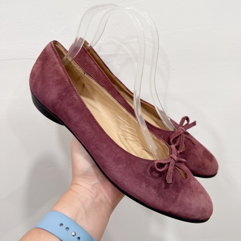Amalfi Nordstrom Burgundy Suede Leather Bow Flat Shoe Burgundy Size 8.5 Cutout